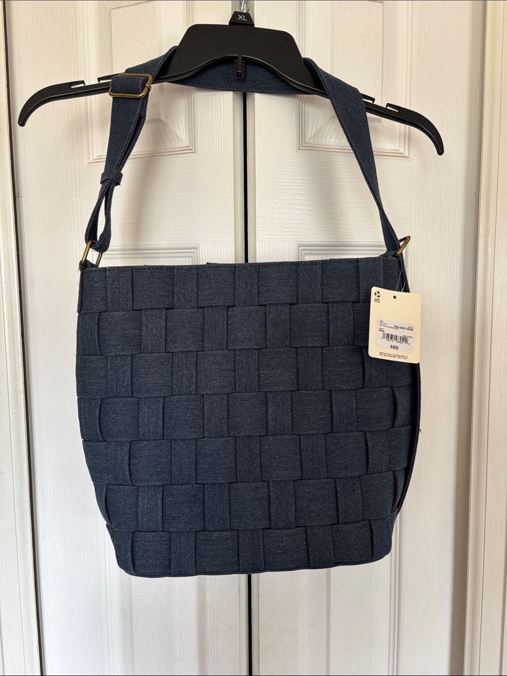 Woven Cynthia Denim shoulder bag with adjustable strap